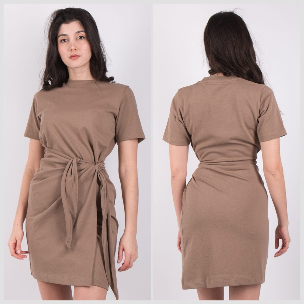 Vince side tie Short Sleeve Cotton T shirt Dress Shale Taupe XS minimalist chic - Picture 5 of 13